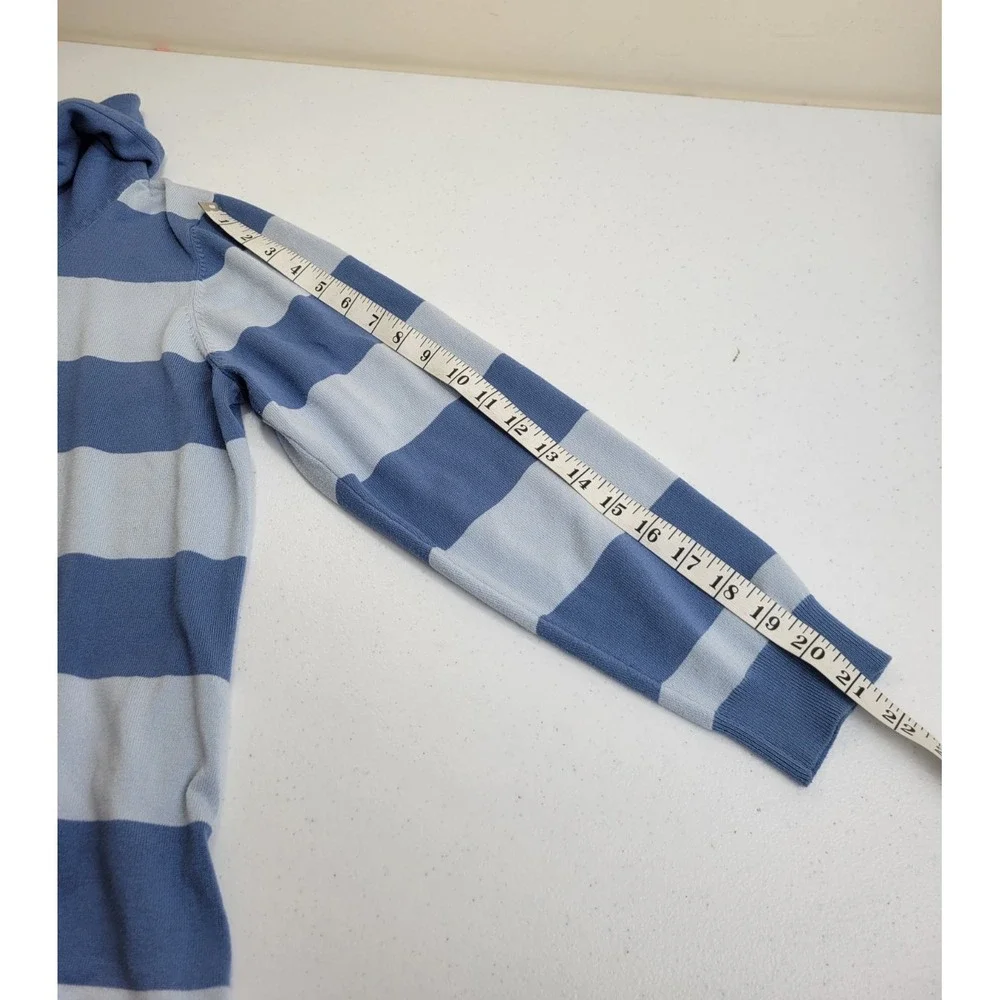 Christopher & Banks Sweater Cowl Neck Striped Pullover Coastal Blue White XL